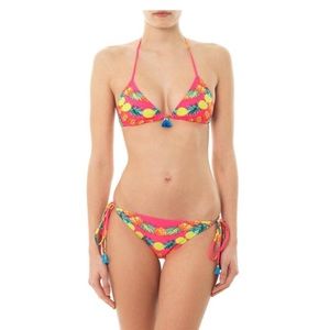 Mara Hoffman Garland Pineapple Pink Neon String Bikini Small swimsuit